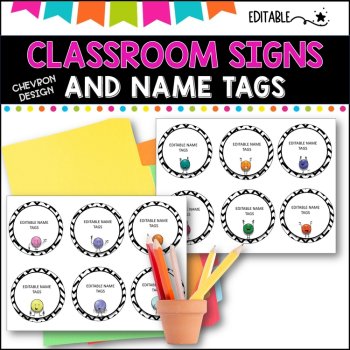 Classroom Signs and Name tags (Editable) BLACK AND WHITE, image 3