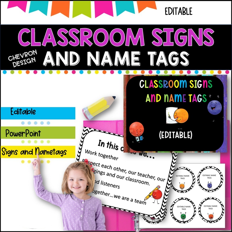 Classroom Signs and Name tags (Editable) WOOD