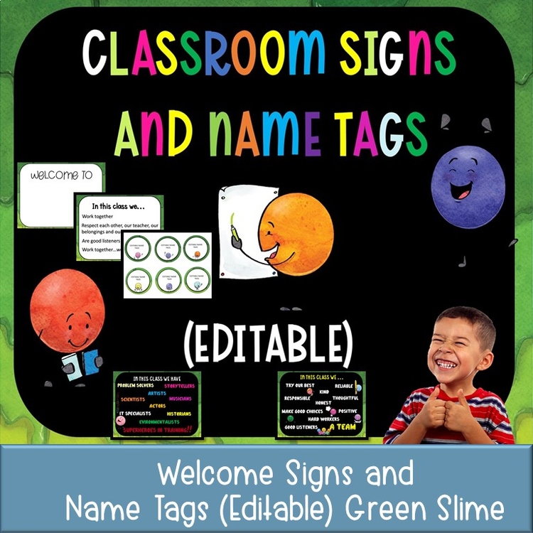 Classroom Signs and Name tags (Editable) GREEN