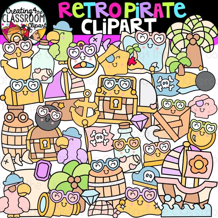Retro Pirate Clipart | Groovy Pirate clipart for worksheets