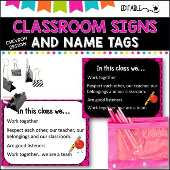 Classroom Signs and Name tags (Editable) PINK Half, image 2