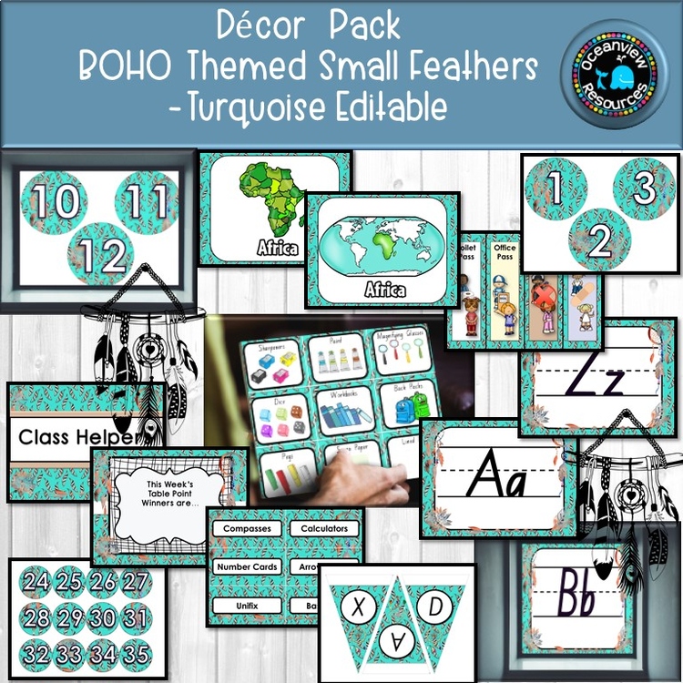 DECOR PACK -BOHO FEATHERS AND DREAMCATCHERS TURQUOISE