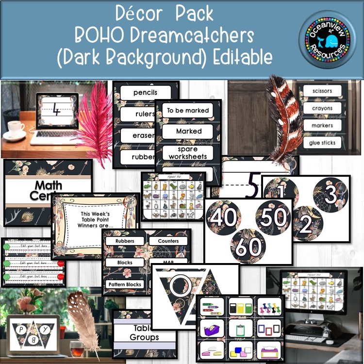 CLASSROOM DECOR I BLACK BOHO DESIGN I labels, signs, posters and charts