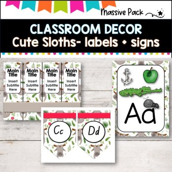 CLASSROOM DECOR I CUTE SLOTHS I labels, signs, posters and charts., image 2