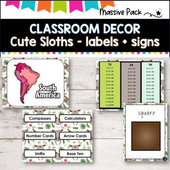 CLASSROOM DECOR I CUTE SLOTHS I labels, signs, posters and charts., image 4