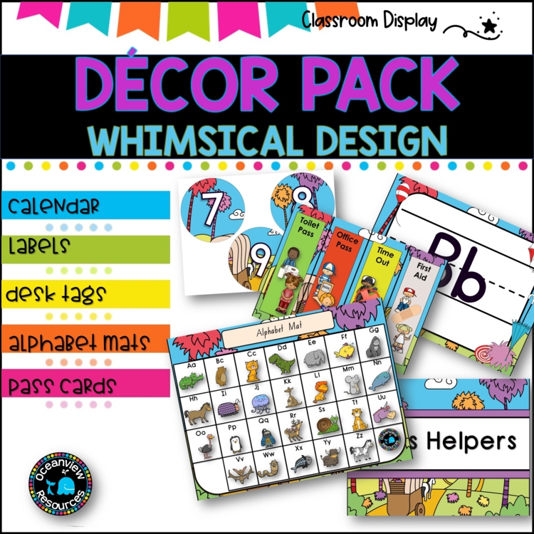 DECOR PACK l Classroom Labels + Signs Pack  |  FUN WHIMSICAL DESIGN