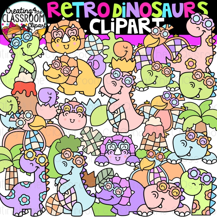 Retro Dinosaur Clipart | Groovy Dinosaur clipart for worksheets