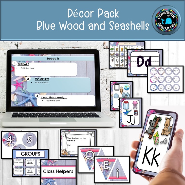 DECOR PACK -BLUE WOOD AND SHELLS DESIGN