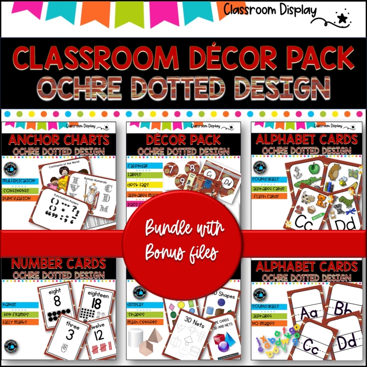 CLASSROOM DECOR l OCHRE DOTTED l  labels, signs, posters and charts