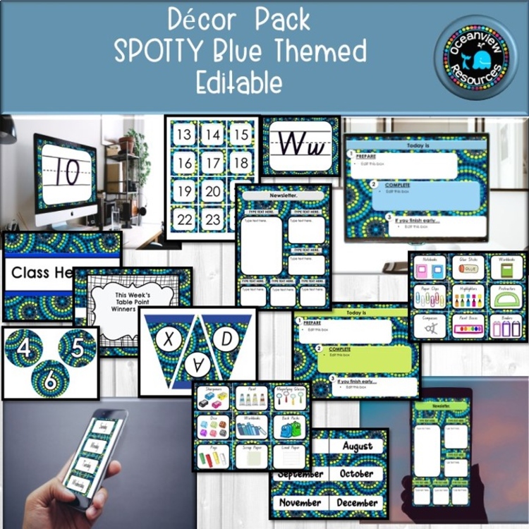 CLASSROOM DECOR I BLUE DOTTED DESIGN I labels, signs, posters and charts
