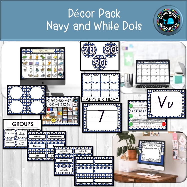CLASSROOM DECOR I NAVY AND WHITE I labels, signs, posters and charts