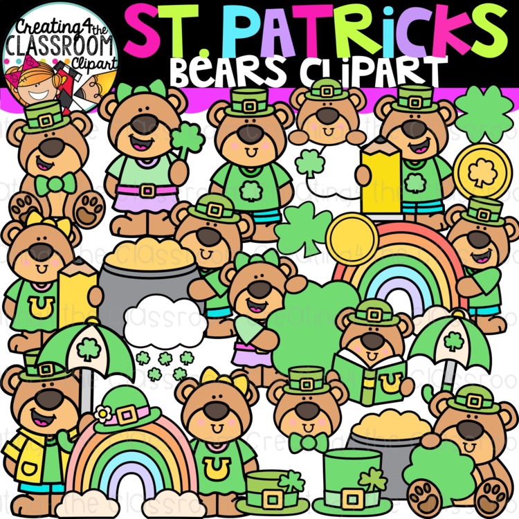 St. Patrick's Day Bears Clipart | St. Patrick's Day clipart for worksheets