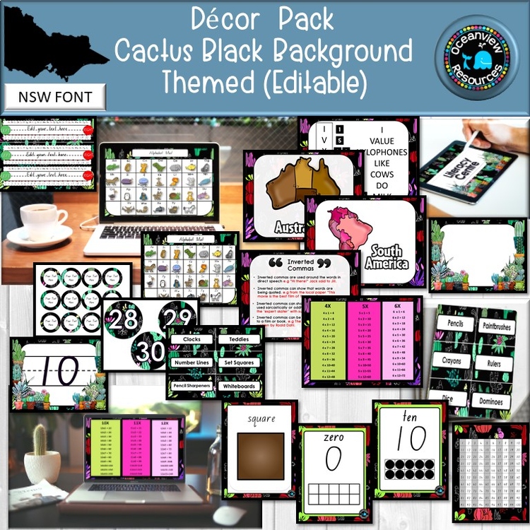 CLASSROOM DECOR I CACTUS - BLACK I labels, signs, posters and charts