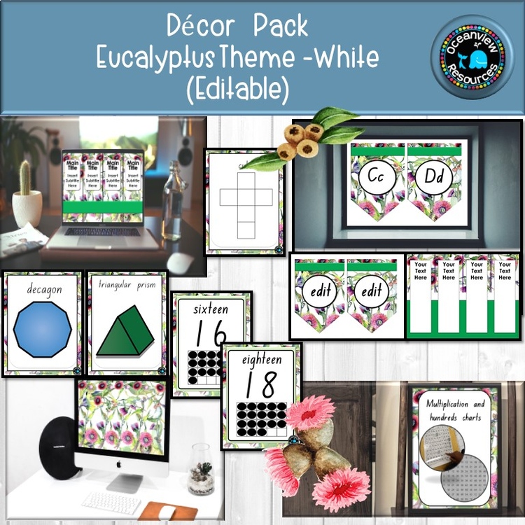 CLASSROOM DECOR I EUCALYPTUS WHITE I labels, signs, posters and charts
