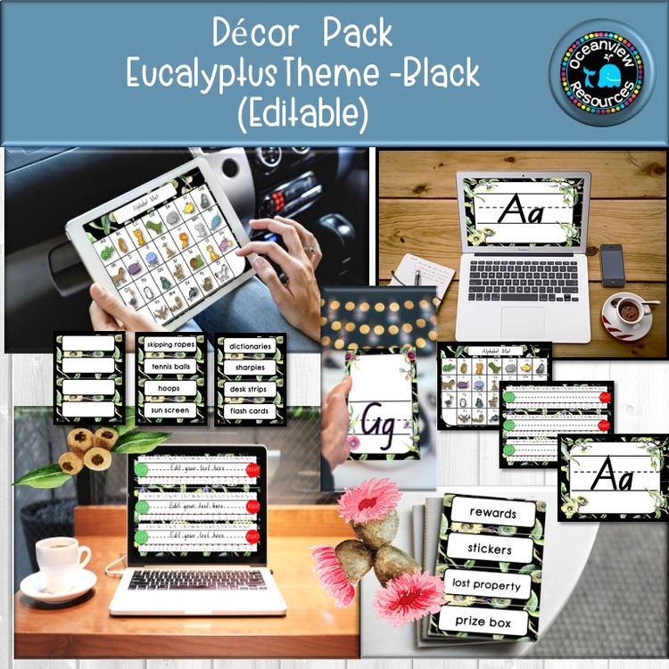 CLASSROOM DECOR I  EUCALYPTUS  BLACK I labels, signs, posters and charts