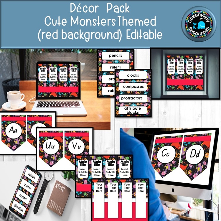 CLASSROOM DECOR I RED-MONSTER I labels, signs, posters and charts