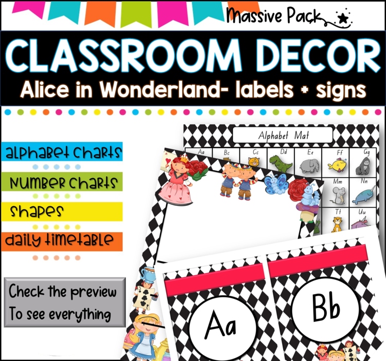 DECOR l ALICE IN WONDERLAND l Labels, signs, posters charts