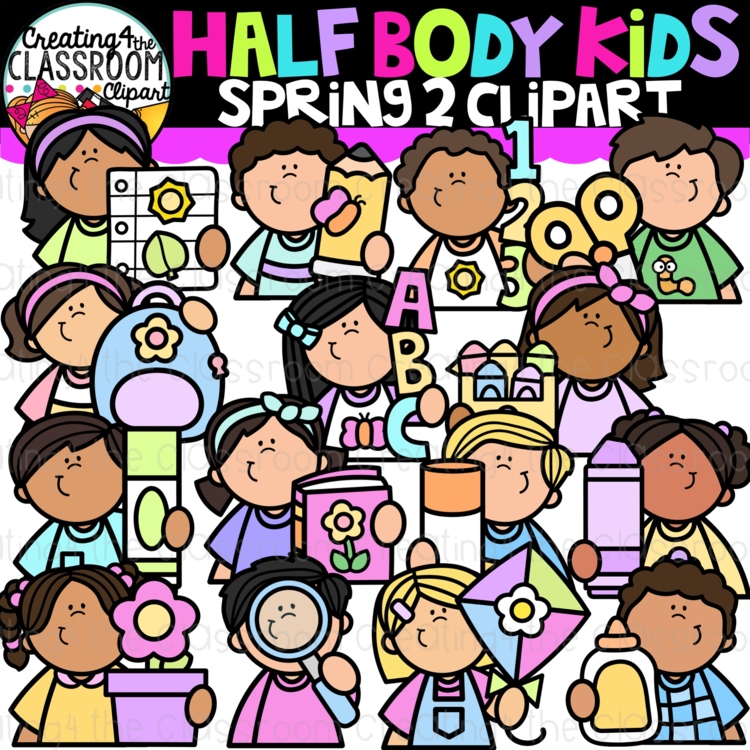 Half Body Spring Kids 2 Clipart | Half Body Kids clipart for worksheets