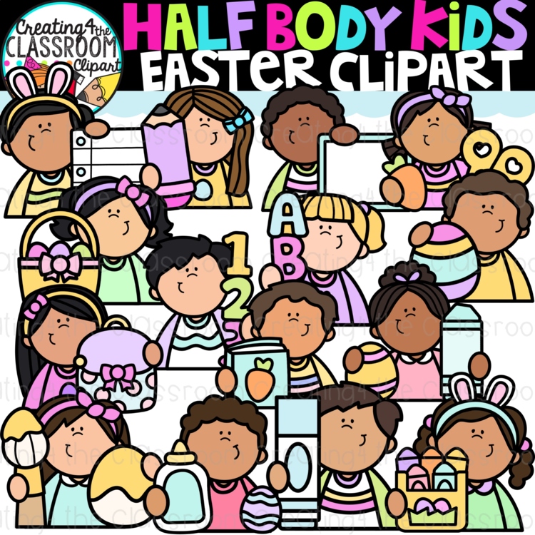 Half Body Easter Kids Clipart | Half Body Kids clipart for worksheets