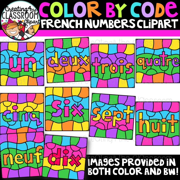 French Number Words Color by Code Clipart | French Numbers 1–10