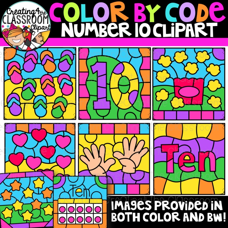 Number 10 Color by Code Clipart | Counting and Early Math Activities
