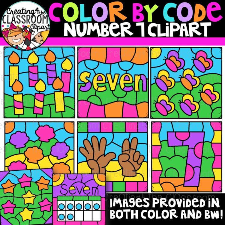 Number 7 Color by Code Clipart | Counting and Early Math Activities