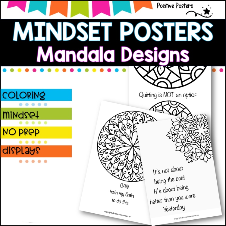 Mindfulness /Mindset posters, calm coloring for Social Emotional Learning