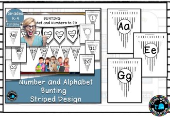 Alphabet and Number Bunting Decor Pack- Striped, image 2