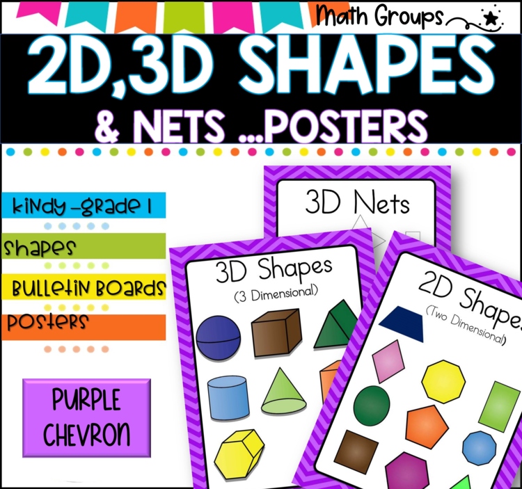 2D, 3D and Net Posters I Purple Chevron Design I Classroom Posters
