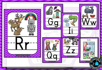 Alphabet cards with Pictures Classroom Decor- Purple Chevron, image 3