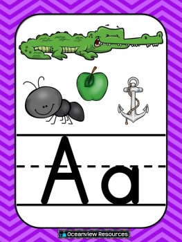Alphabet cards with Pictures Classroom Decor- Purple Chevron, image 4