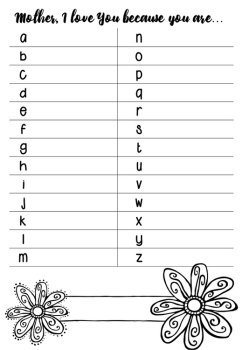 Mothers Day Acrostic or Alphabet Adjective Writing sheets, image 2