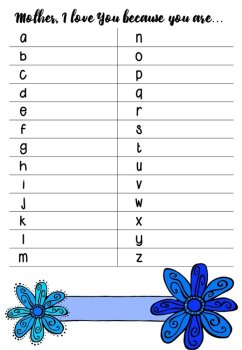 Mothers Day Acrostic or Alphabet Adjective Writing sheets, image 3