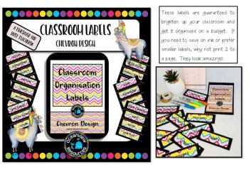 Classroom Labels - Chevron Design with black border- Back to School, image 2