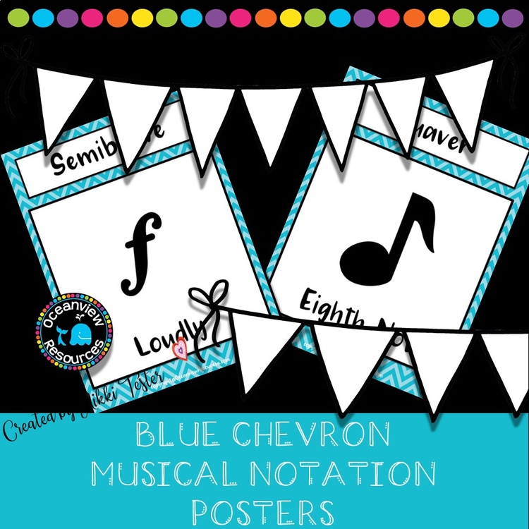 Music Notation Posters- Blue Chevron design