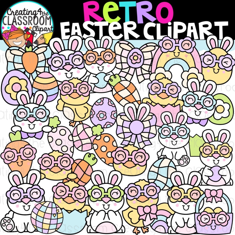 Retro Easter Clipart | Groovy Easter clipart for worksheets