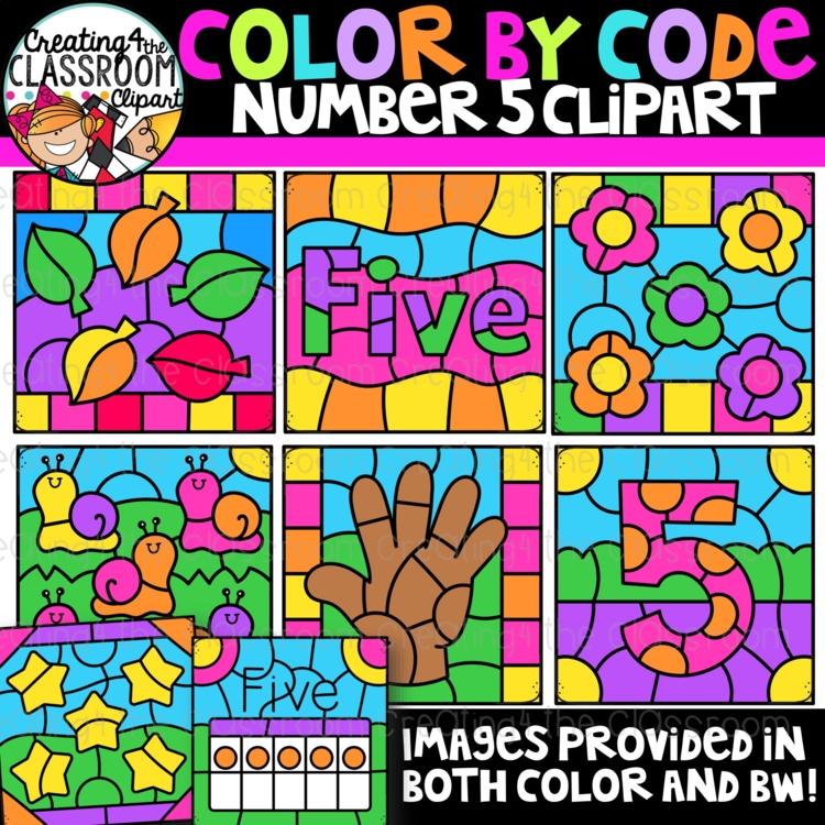 Number 5 Color by Code Clipart | Counting and Early Math Activities