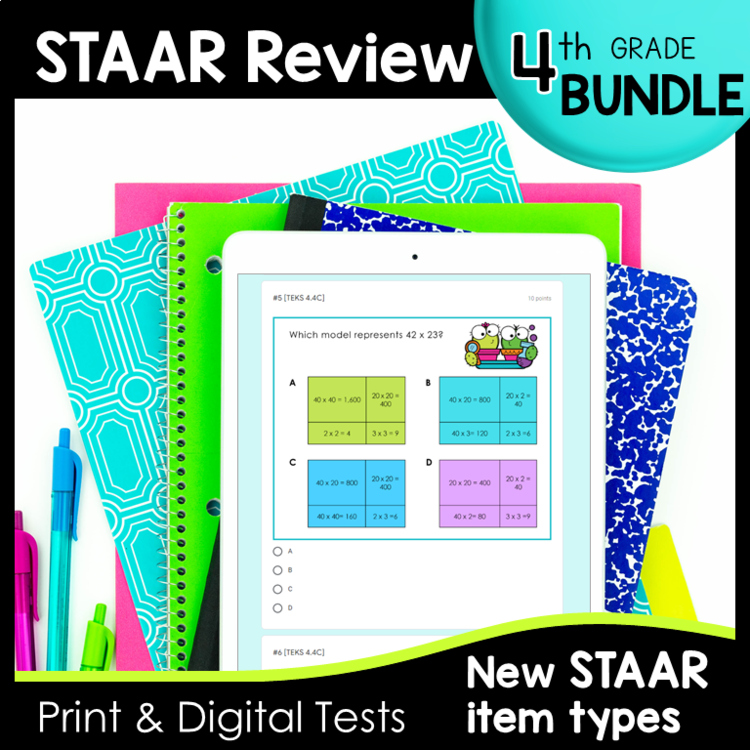 4th Grade STAAR Math Review -Includes New Item Types - Bundle