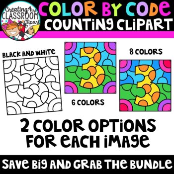 Number 3 Color by Code Clipart | Counting and Early Math Activities, image 2