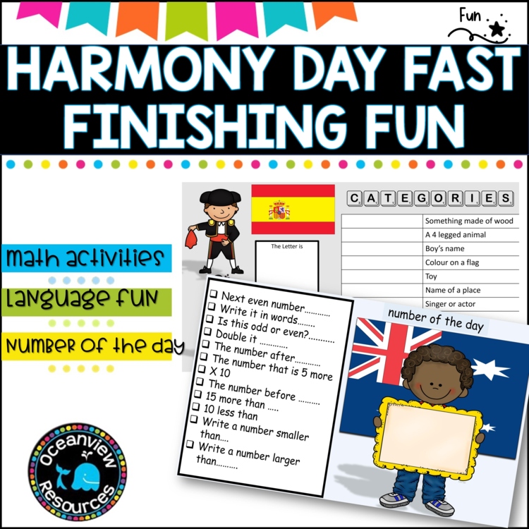 Number and Reading - Harmony Day version  Independent work packet