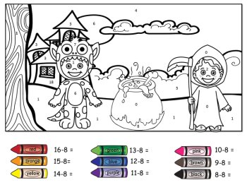 Halloween Colour by Number Subtraction (Easy), image 4