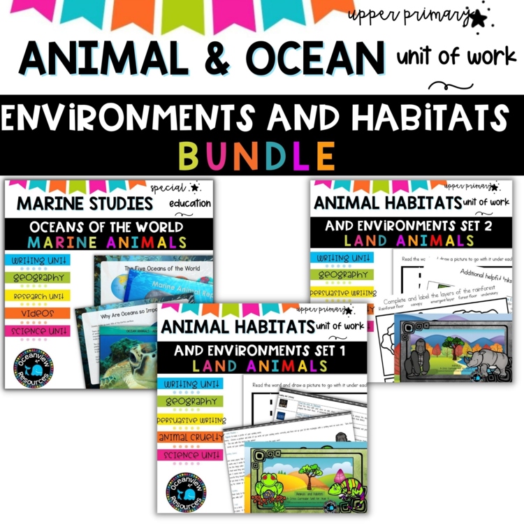 Marine /Ocean study and Animal units for Upper Primary SUB PACK ideas Worksheets