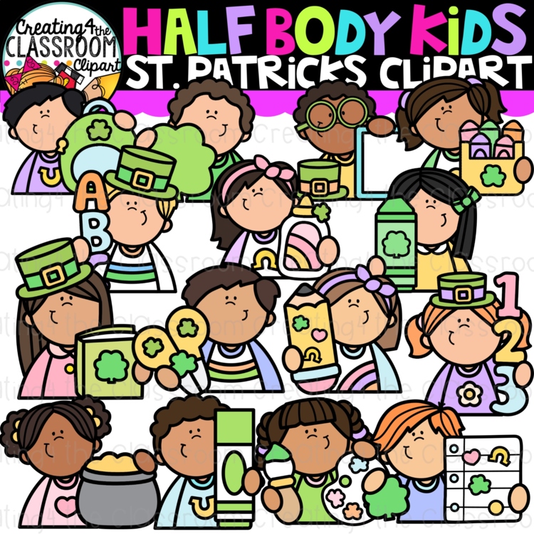 Half Body St. Patricks Day Kids Clipart | Half Body Kids clipart for worksheets