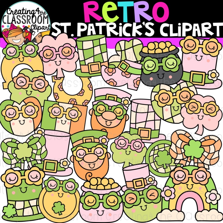 Retro St. Patrick's Clipart | Groovy St. Patrick's Day clipart for worksheets