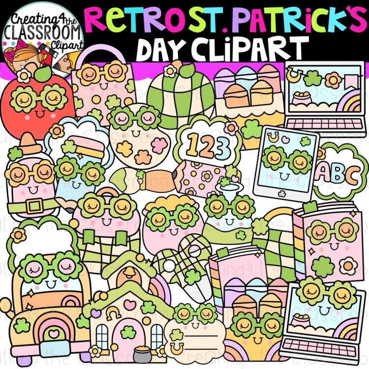 Retro St. Patrick's School Clipart | Groovy St. Patrick's clipart for worksheets