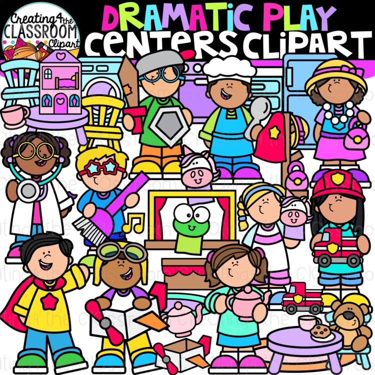 Dramatic Play Kids Clipart | Pretend Play Center Kids Clip Art for Worksheets