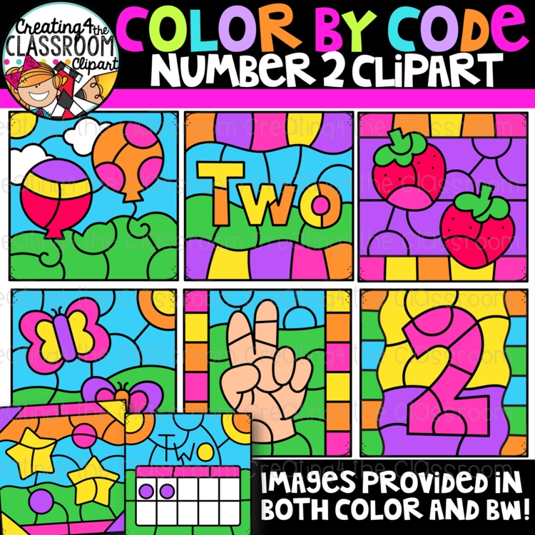 Number 2 Color by Code Clipart | Counting and Early Math Activities