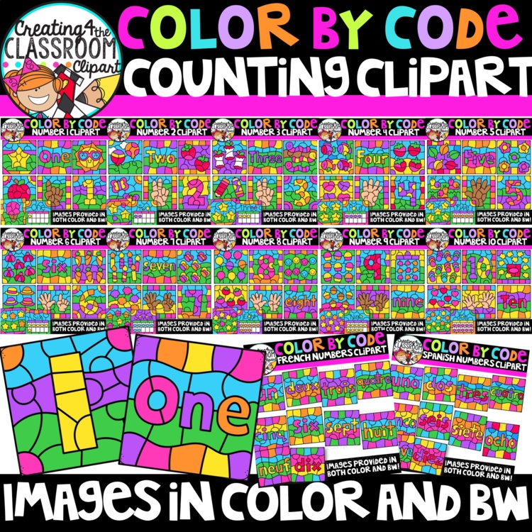 Color By Code Counting Numbers Clipart Bundle| Counting Clipart