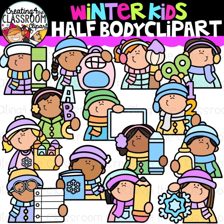 Half Body Winter Kids Clipart | Half Body Kids clipart for worksheets