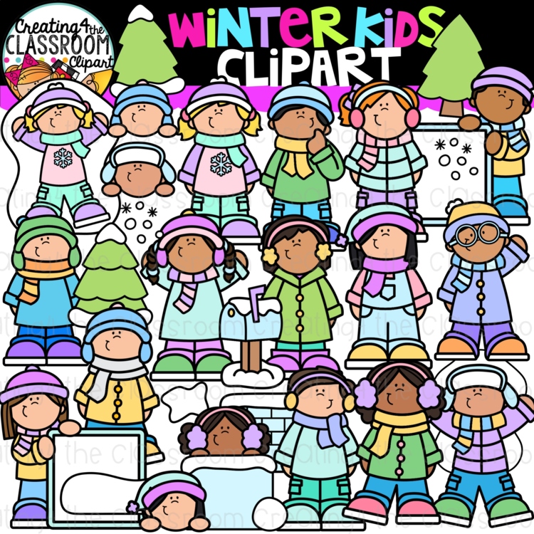 Winter Kids Clipart | Winter Snow Day Kids clipart for decor and worksheets